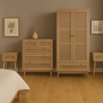 Birlea Wooden 3 Piece Furniture Set Wardrobe Chest of Drawers Bedsides Croxley in Natural