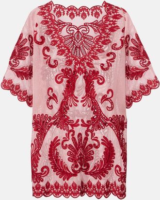 Farm Rio Miniabito in mesh di cotone con ricamo