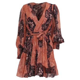 Ulla Johnson Noemi Printed Wrap Mini Dress in Orange Silk