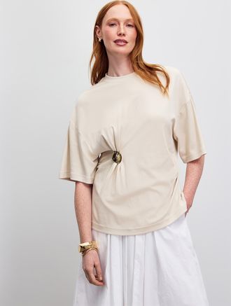 Second Female Womens Golden pin gathered waist casual T-shirt