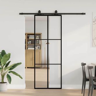 Berkfield Home Sliding Door with Hardware Set Black 76x205 cm ESG Glass