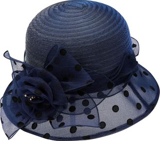 Generic Womens Organza Flower Hat Fascinator Hat Bow Tie Wide Brim Sun Hats for Tea Party Wedding Bridal Dress Sun Protection Ventilate Fisherman Hat Polka Do