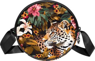 Generic Circle Crossbody Bag for Women, Leopard Small Sling Bag Daypack with Zipper Adjustable Shoulder Straps Casual Ladies Girls Round Purse