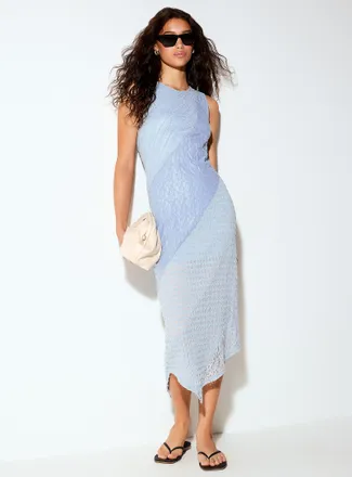 Icone Womens Asymmetrical textured micromesh midi dress