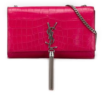Saint Laurent Tweedehands Middelgrote Croco Ge&euml;mbossede Leren Kate Tassel Crossbody