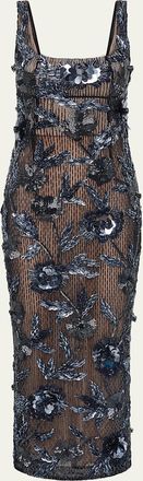 Rachel Gilbert Pierre Strap Beaded Column Midi Dress