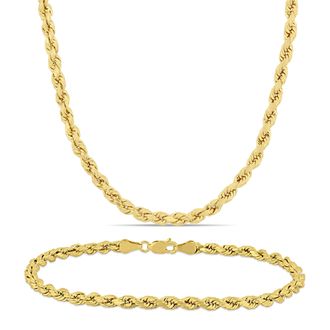 Mimi & Max Mens Rope Chain Necklace and Bracelet Set 10K Yellow Gold