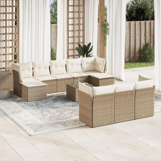 vidaXL Set De Sof&aacute;s De Jard&iacute;n 11pzas Con Cojines Rat&aacute;n Sint&eacute;tico Beige Vidaxl