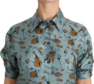 Dolce & Gabbana Multicolor Musical Instruments Silk Short sleeve Womens Shirt