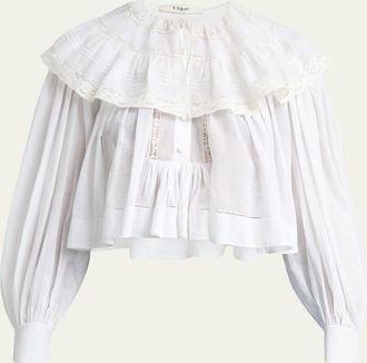 Chlo&eacute; Light Cotton Voile Capelet Crop Blouse