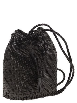 Dragon Pompom Double Jump Bucket Bag mit gewebten Leder