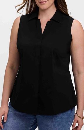 Foxcroft Taylor Non-Iron Sleeveless Button-Up Shirt in Black at Nordstrom, Size 14W