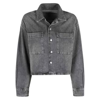 Alexander Wang Overhemden, Dames, Grijs, S, Denim, Cropped shirt met lange mouwen