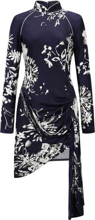 Shanghai Tang mock neck floral minidress - women - Cotton - S - Blue
