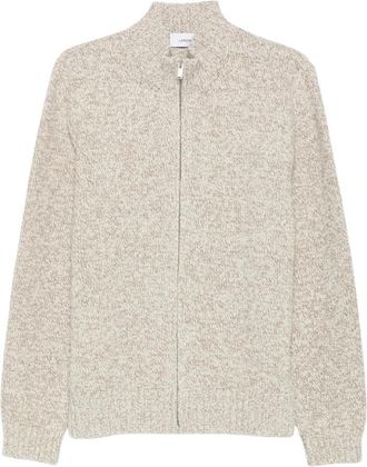Lardini Rits-up vest met gem&ecirc;leerde brei - Heren - Vesten - Beige - L - Leer - Truien & Vesten