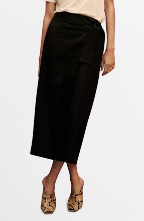 Mango Side Tie Linen Wrap Skirt in Black at Nordstrom, Size Medium