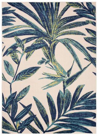 Tapiso Alfombra interior exterior azul verde crema hojas 3d 140 x 200 cm