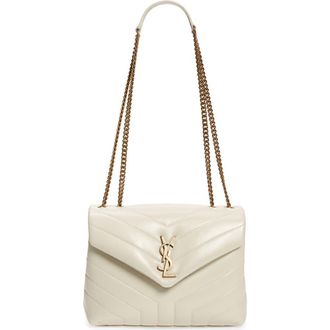 Saint Laurent Small Loulou Chain Leather Shoulder Bag in Crema Soft /Crem at Nordstrom