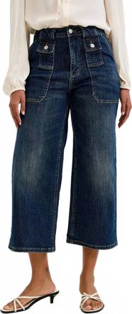 Judy Blue Patch Pocket High Waist Wide Crop Utility Jeans In Dark Wash