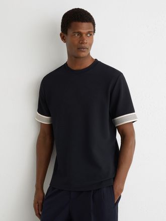 Reiss Navy Textured Tape-cuff T-shirt, Xxl