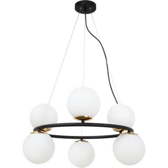 OEM L&aacute;mpara Colgante Aura Negra Y Dorada 6 L&aacute;mpara Plana Blanca E14