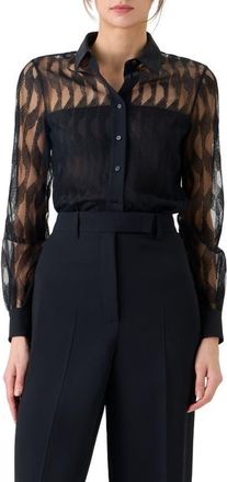 Akris High Plains Tulle Jacquard Button-Up Shirt in Black at Nordstrom, Size 10