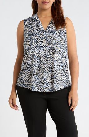 Anne Klein Ruffle V-Neck Top in Blue Jay Multi at Nordstrom, Size 2 X