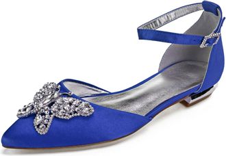 Generic Women Satin Wedding Flats Shoes Pointed Toe Prom Evening Bridal Party Dress Flats 2Cm,Blue,10 UK