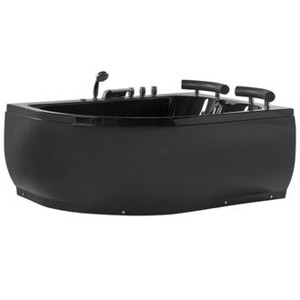Beliani Beliani - Ba&ntilde;era De Hidromasaje De Acr&iacute;lico Sanitario Negro Con Led Izquierda Doble 158 X 113 Cm Dise&ntilde;o Moderno Paradiso