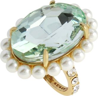 Kurt Geiger Oval Stone Faux Pearl Cocktail Ring in Light Green at Nordstrom, Size 7