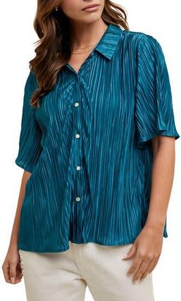 Wishlist Pleated Satin Shirt in Teal at Nordstrom Rack, Size Medium