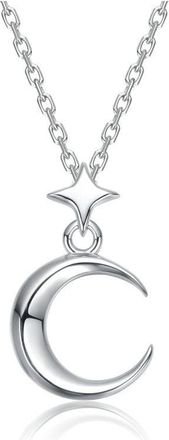 Rachel Glauber Sleek Crescent Moon and Star Drop Necklace