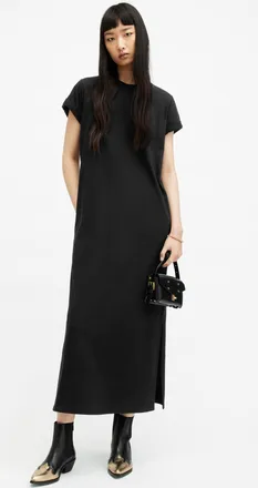 AllSaints Cotton Anna Crew Neck Short Sleeve Maxi Dress, Size: UK 16/US 12