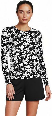 Lands End SunShade UPF 50 Long Sleeve Relaxed Rash Guard in Black Blossom Floral at Nordstrom, Size X-Small