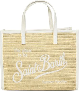 MC2 Saint Barth Midi Straw Tote Bag with Contrasting Leather Accents