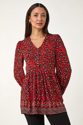 Roman Abstract Printed V-Neck Tunic Top