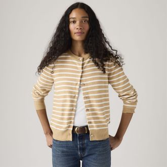 Levi's Supersoft Crewneck Cardigan - Womens - XS - Neutral / Paris Stripe Curds Whey Triblend