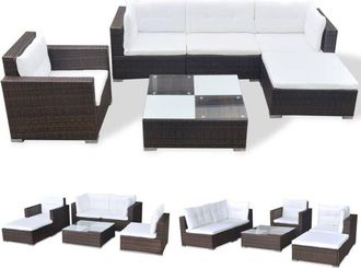 vidaXL Set Muebles De Jard&iacute;n 6 Piezas Y Cojines Rat&aacute;n Sint&eacute;tico Marr&oacute;n Vidaxl