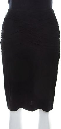 Escada Black Stretch Knit Ruched Braided Detail Edona Skirt