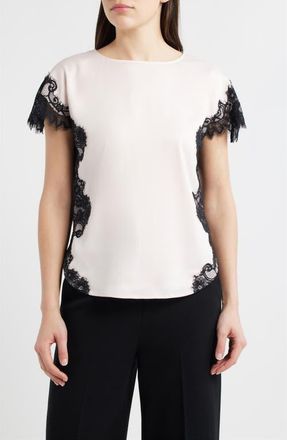 Anne Klein Lace Trim Bateau Neck Top in Soft Blossom at Nordstrom, Size X-Small