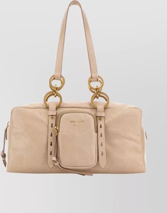 Prada leather handbag with double handles and pocket