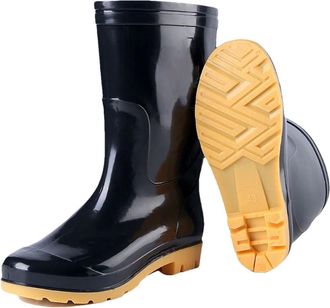 Generic Men Mid-Cut Rain Black Mid-Tube Rain Rubber Shoes Water Shoes