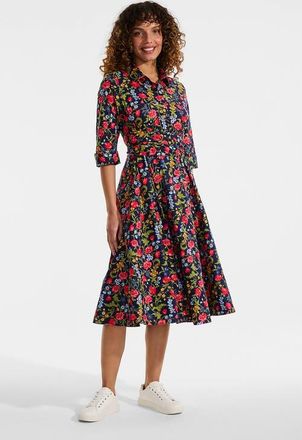 Lands End Poplin Midi Wrap Front Dress in Deep Sea Poppy Floral at Nordstrom, Size 12P
