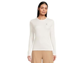 Lacoste Slim Fit Ribbed Cotton T-Shirt Womens Clothing Flour1 : 4 (EUR 36)