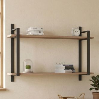Dmora Estante Pralungo, 2 Niveles, Estructura Negra, Matiz Roble, 90x22x60h Cm Marr&oacute;n Roble