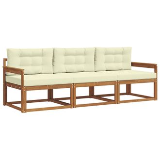 vidaXL Conjunto De Sof&aacute;s De Exterior Con Coj&iacute;n 3 Pcs Natural Y Crema Vidaxl