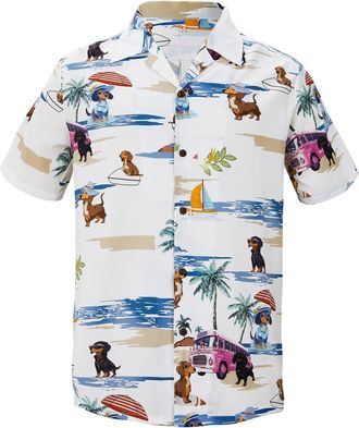 Generic Curise Dachshund Hawaiian Shirt for Men Funny Animal Tropical Shirts for Men Short Sleeve Button Down Vacation Shirt Summer Beach Shirt Shirts4843
