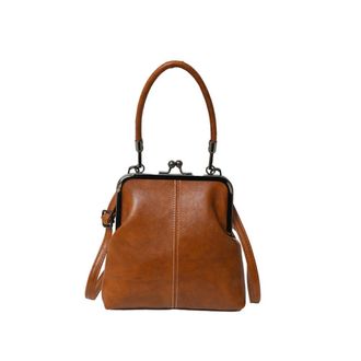 Generic Vintage PU Leather Womens Handbag Crossbody Bag, Kiss Lock Shoulder Bag Trendy Everyday Handbag(Brown)