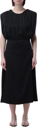 Jil Sander Kleedjes, Dames, Zwart, S, Satijn, Geplooide Midi Jurk