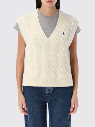 Polo Ralph Lauren Maglia a trecce a maniche corte in lana e cashmere con scollo a V